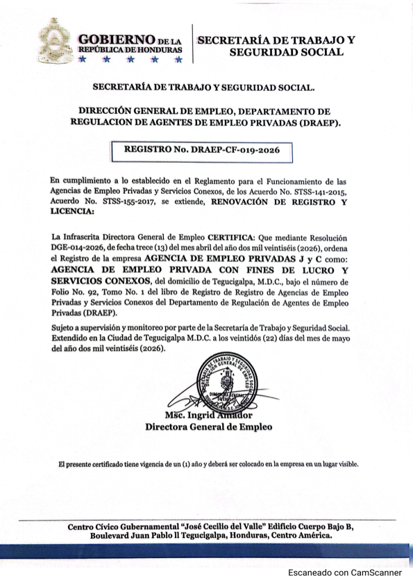 Certificación Oficial STSS - JC Empleos Honduras